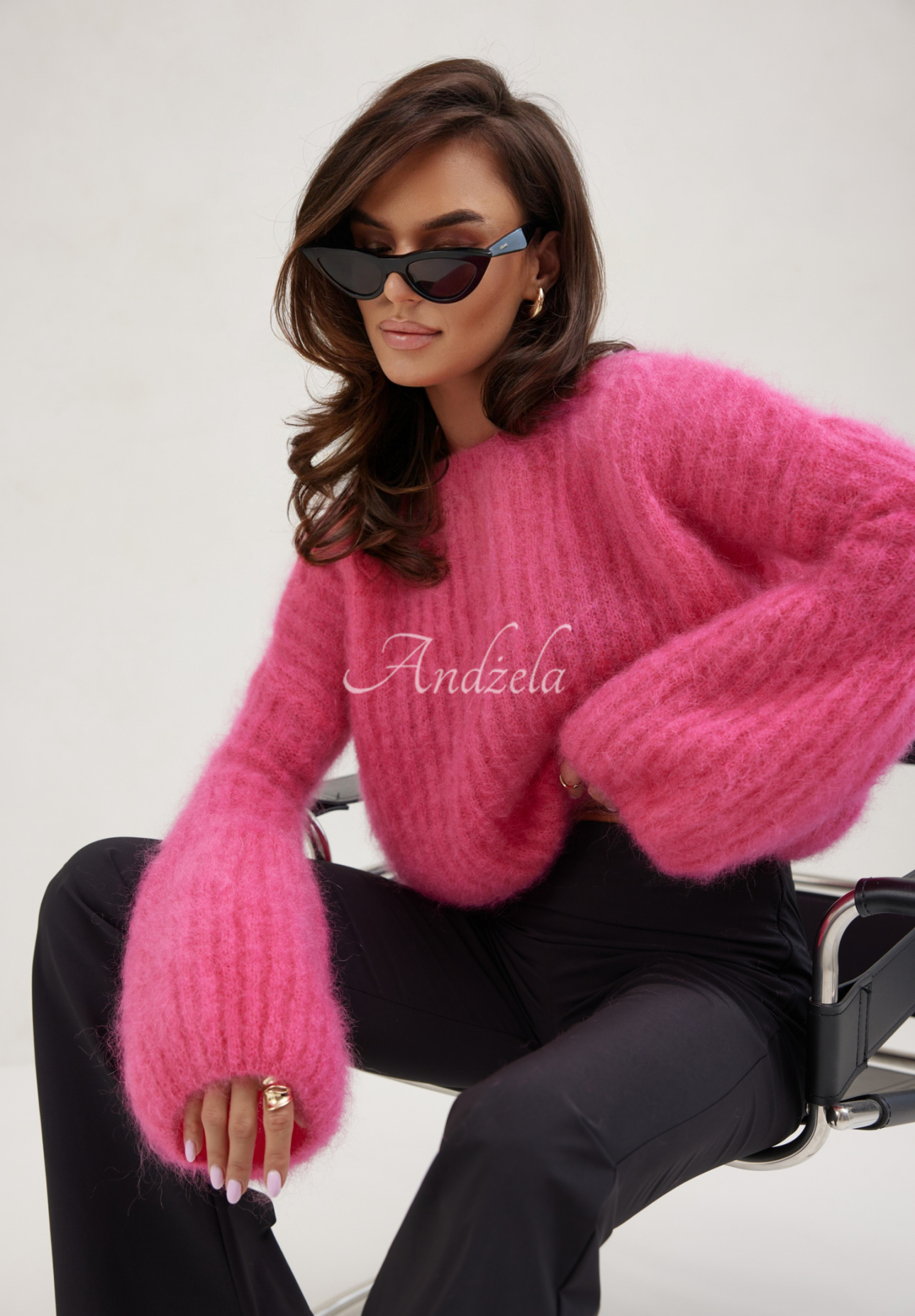 Mohair sweater with wide sleeves Cocomore Cloudly pink