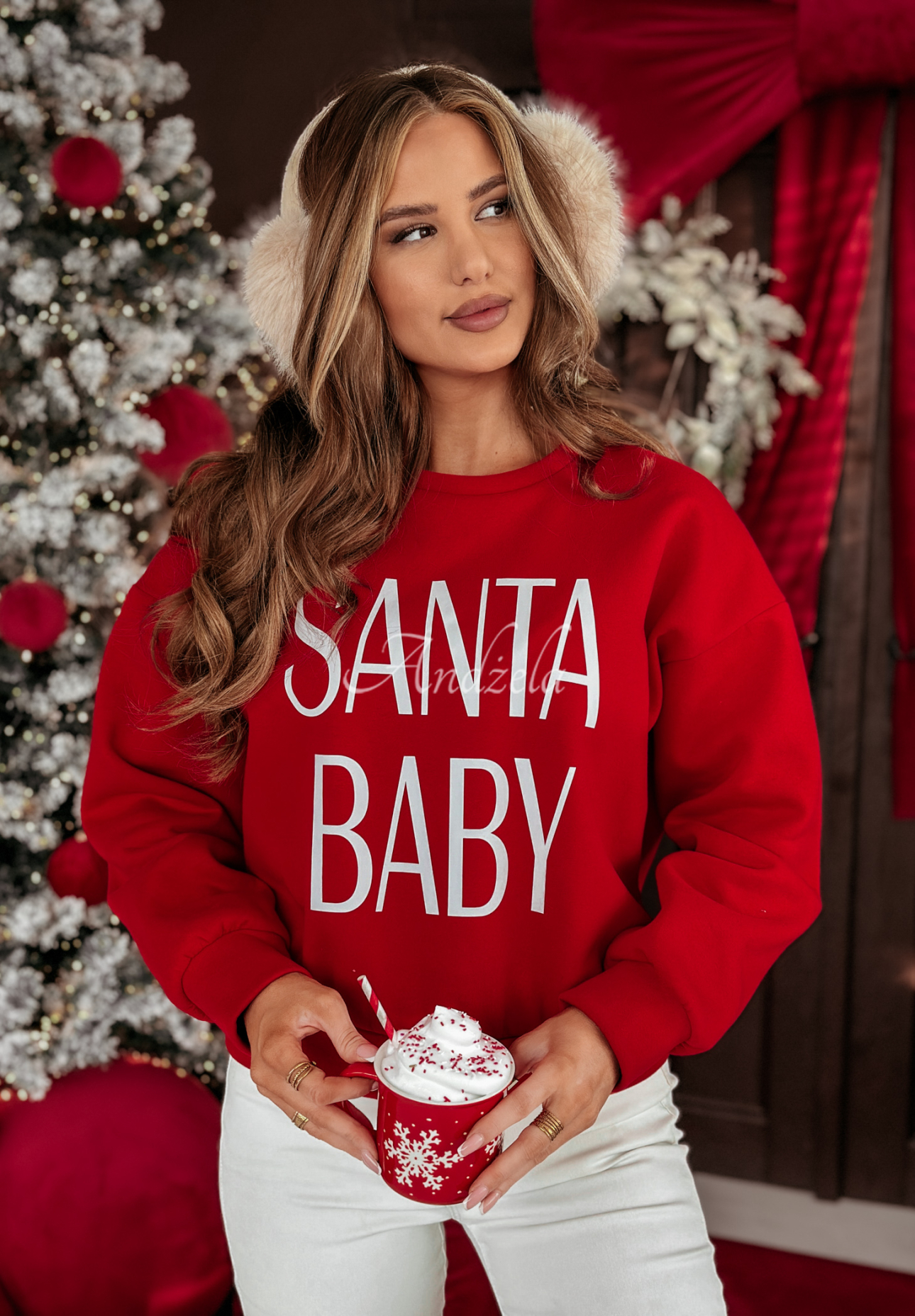 Świąteczna bluza z nadrukiem Santa Baby czerwona