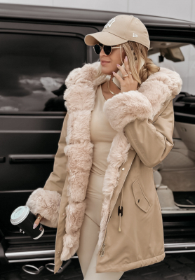 Parka jacket with faux fur Stay Warm camel