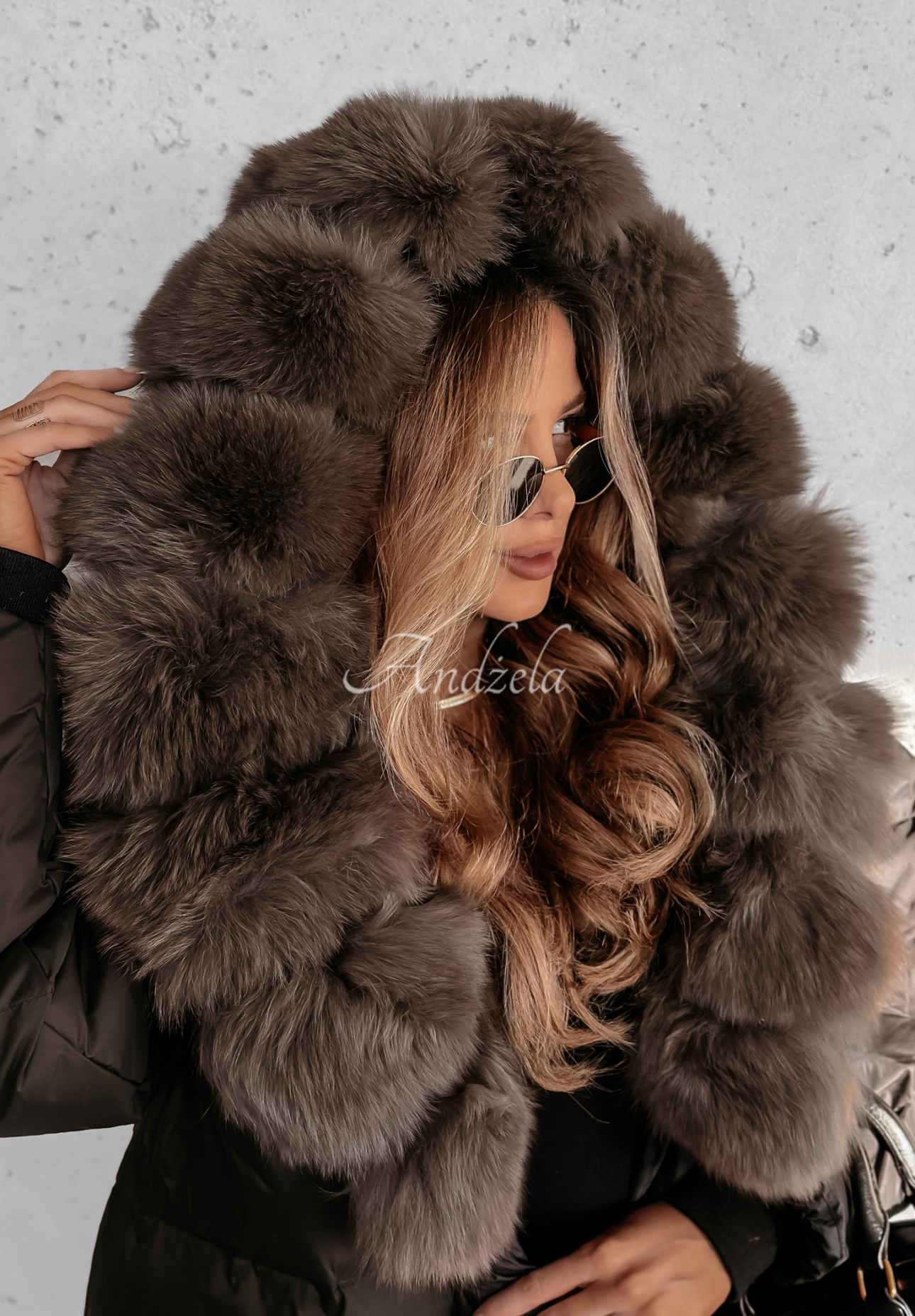 Short jacket with fur Winterful Life chocolate.