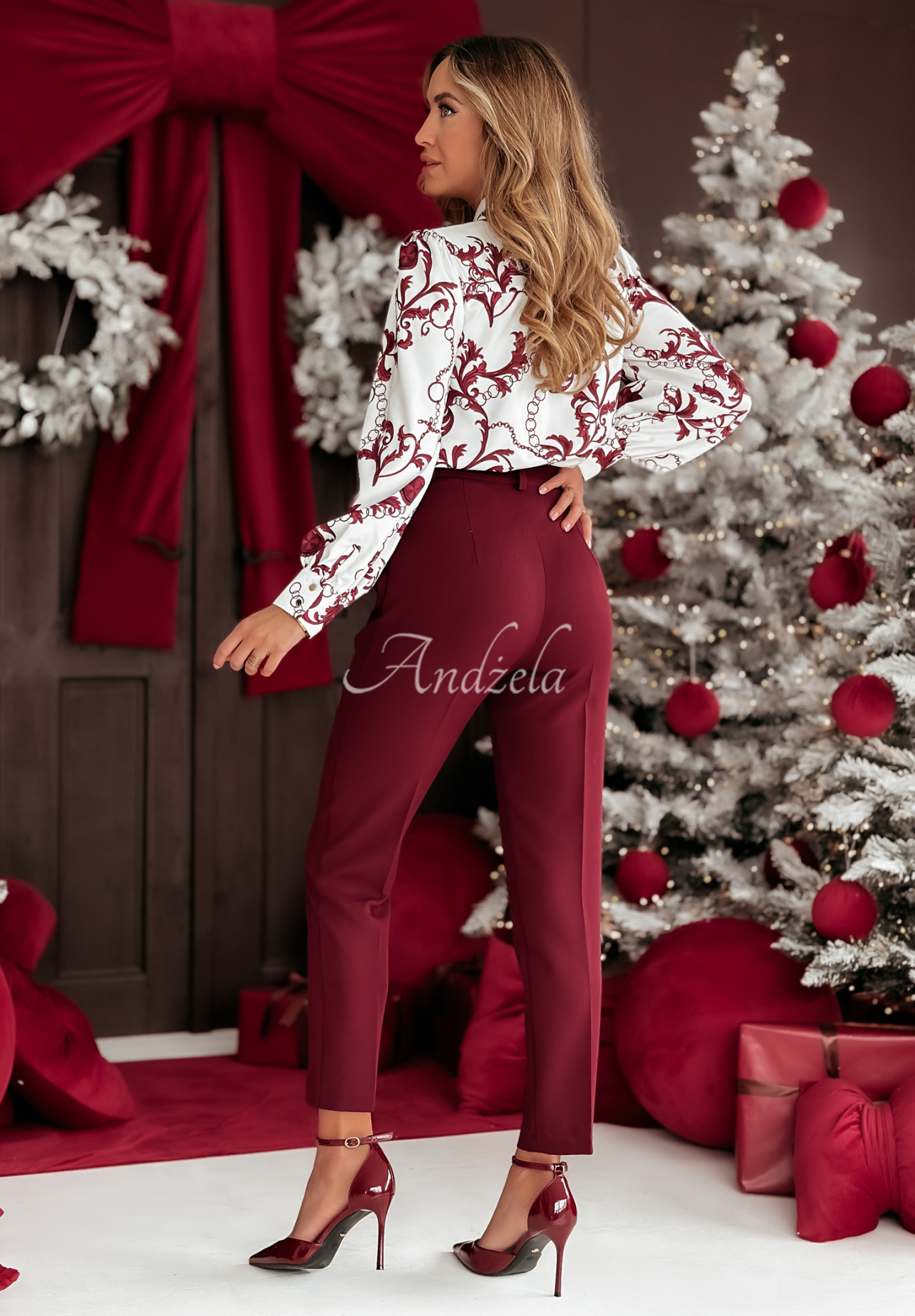 Patterned shirt with binding Special One white and burgundy