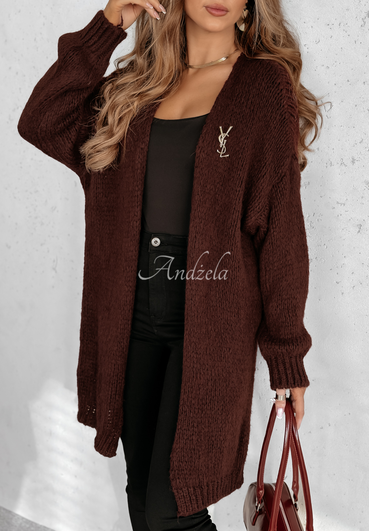 Bueno long knitted cardigan burgundy