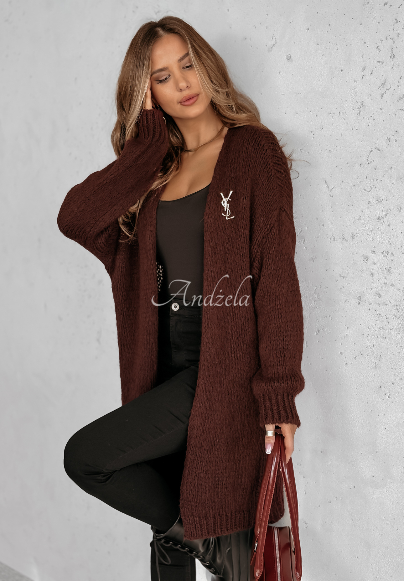 Bueno long knitted cardigan burgundy