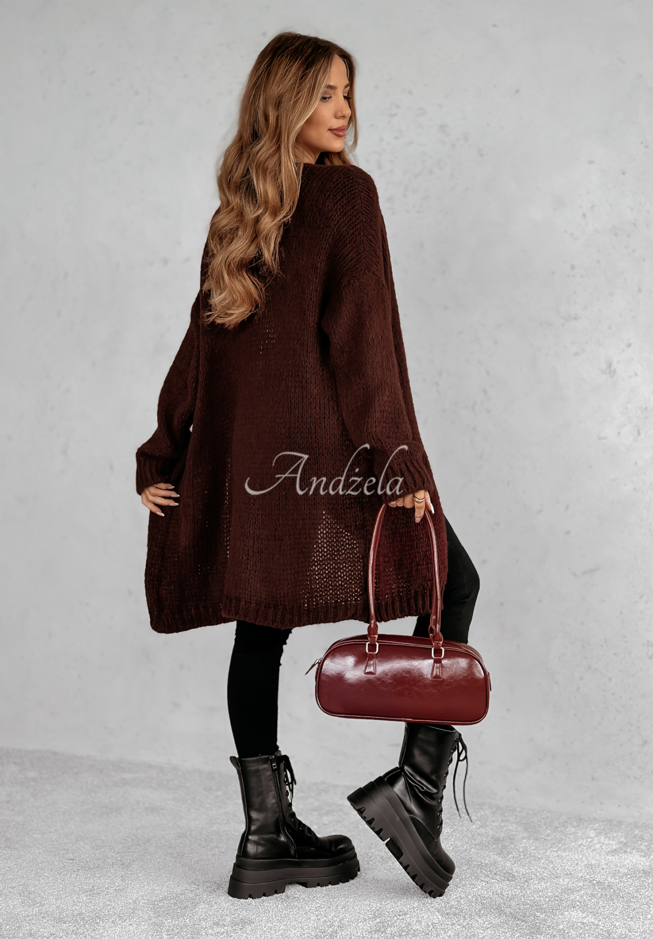 Bueno long knitted cardigan burgundy