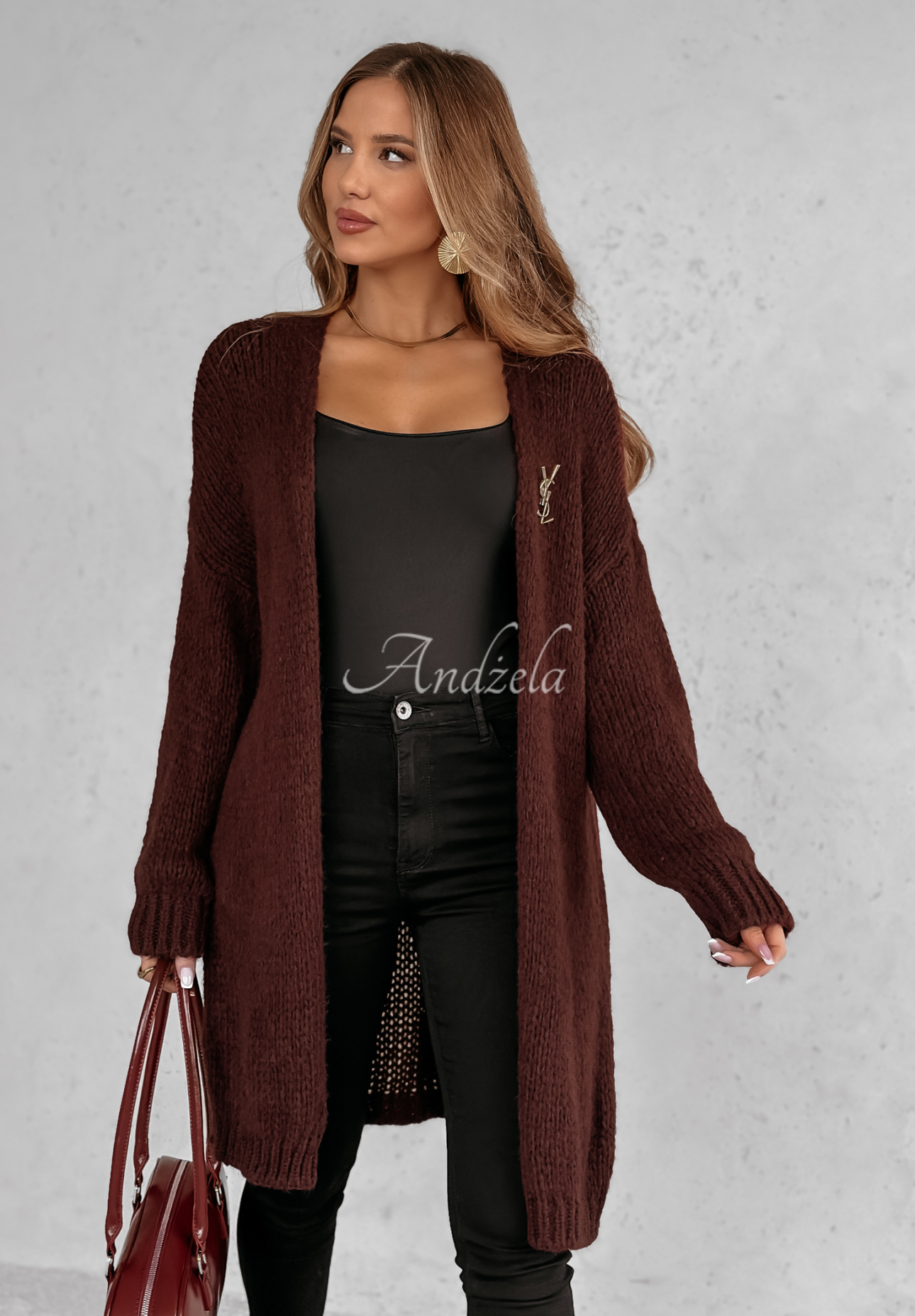 Bueno long knitted cardigan burgundy