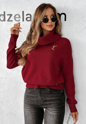 Sweter z golfem Cozy Clouds burgundowy