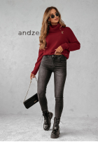 Sweter z golfem Cozy Clouds burgundowy