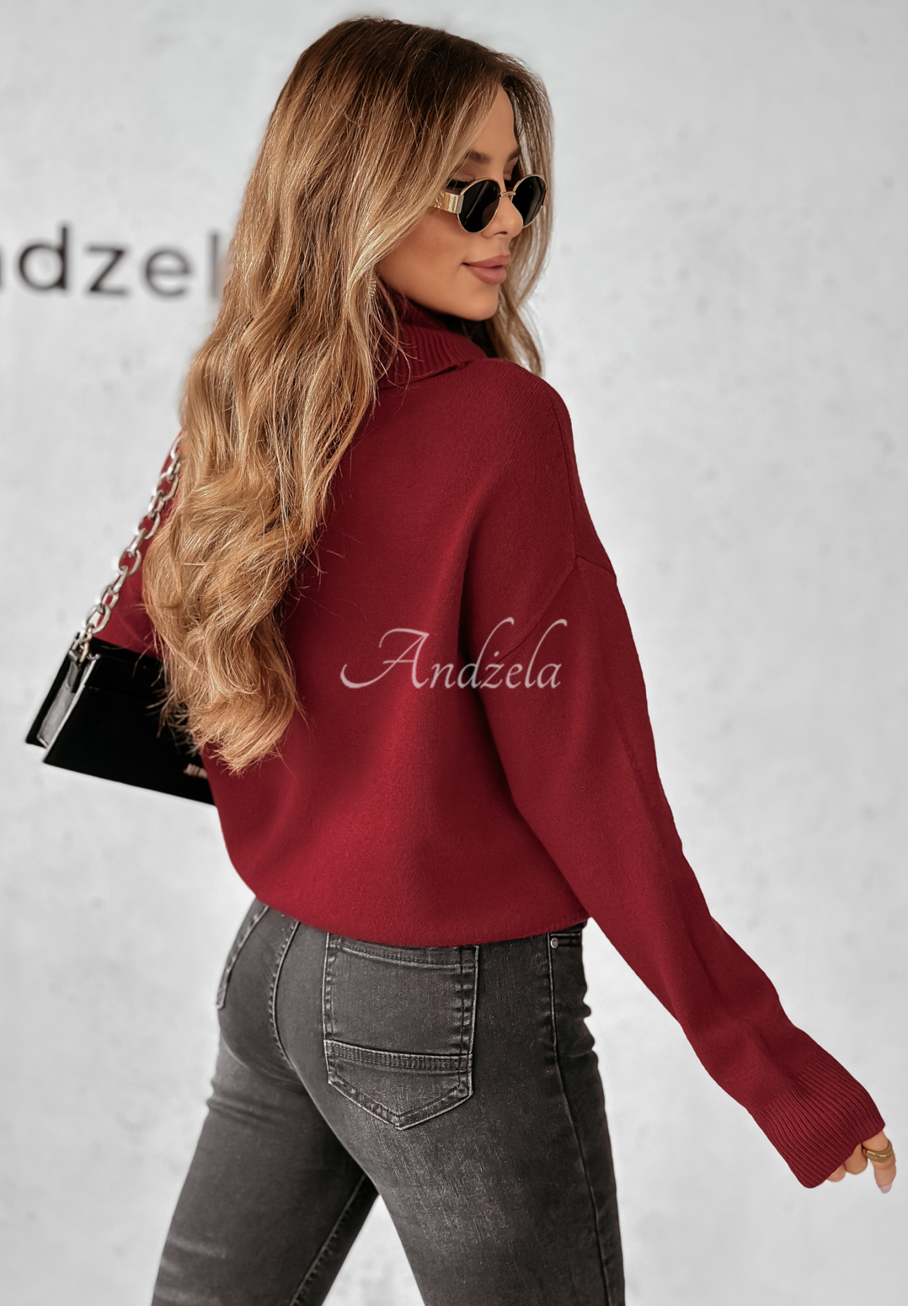 Sweter z golfem Cozy Clouds burgundowy