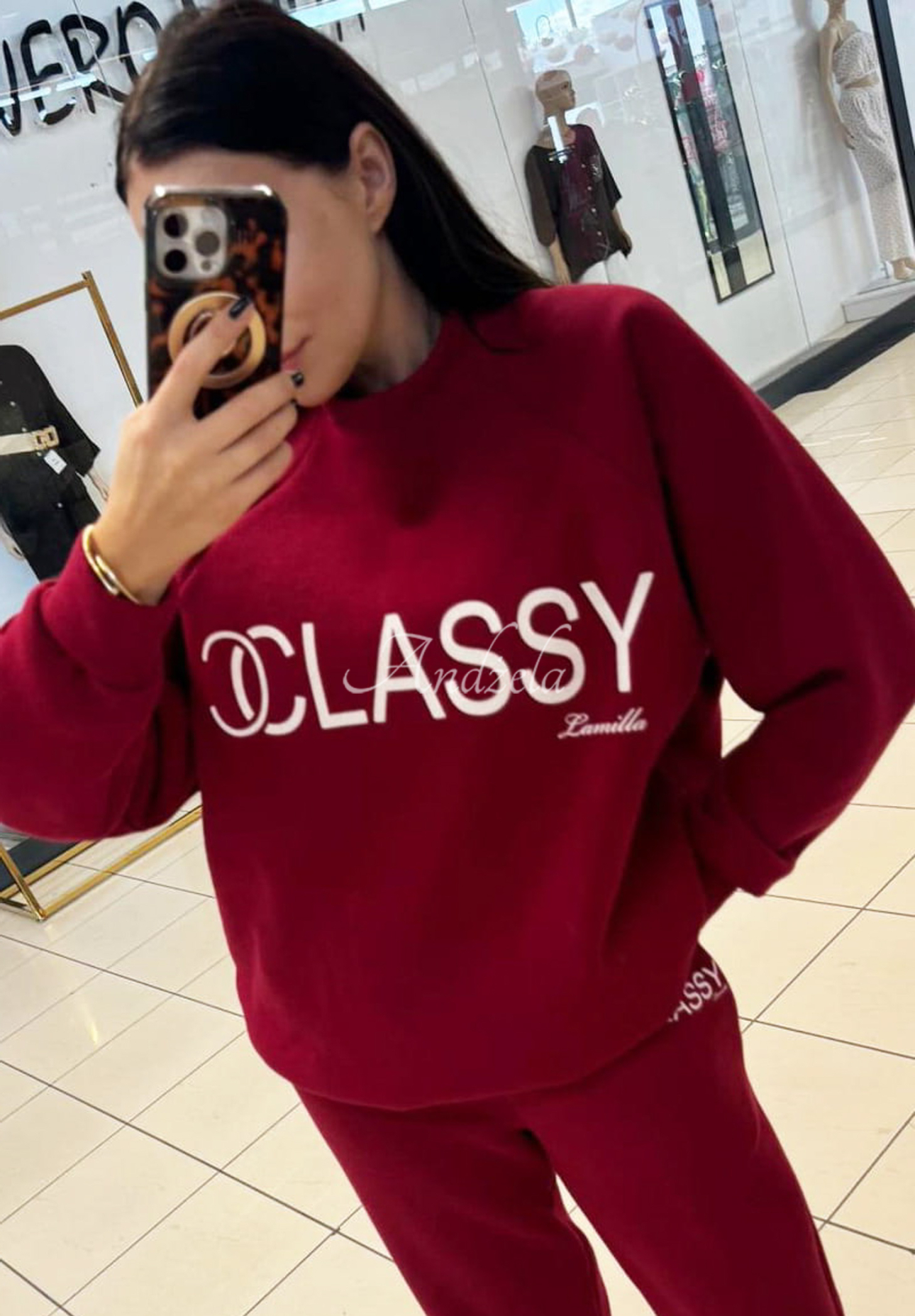 Long sweatshirt with print La Milla Classy burgundy