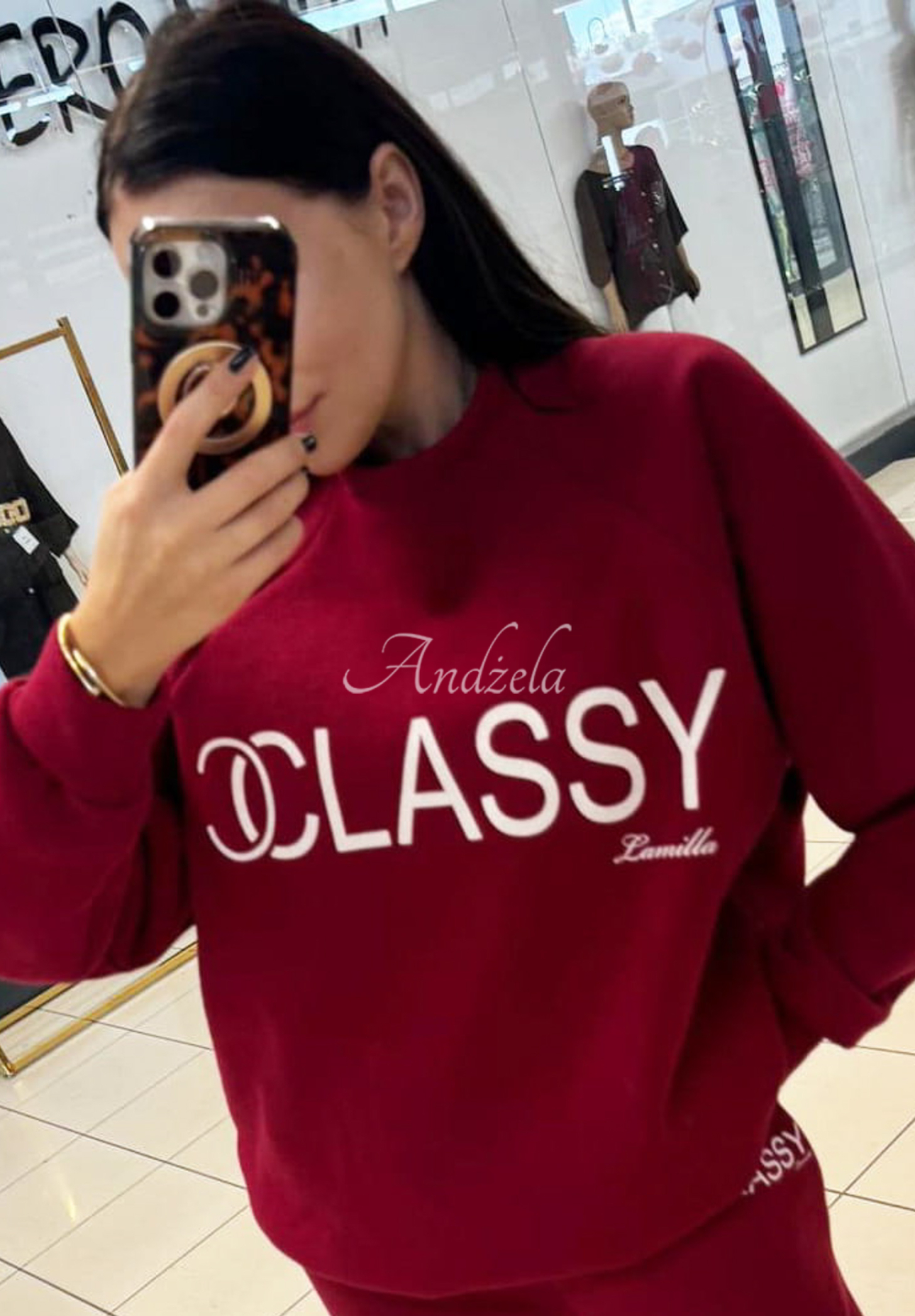 Long sweatshirt with print La Milla Classy burgundy