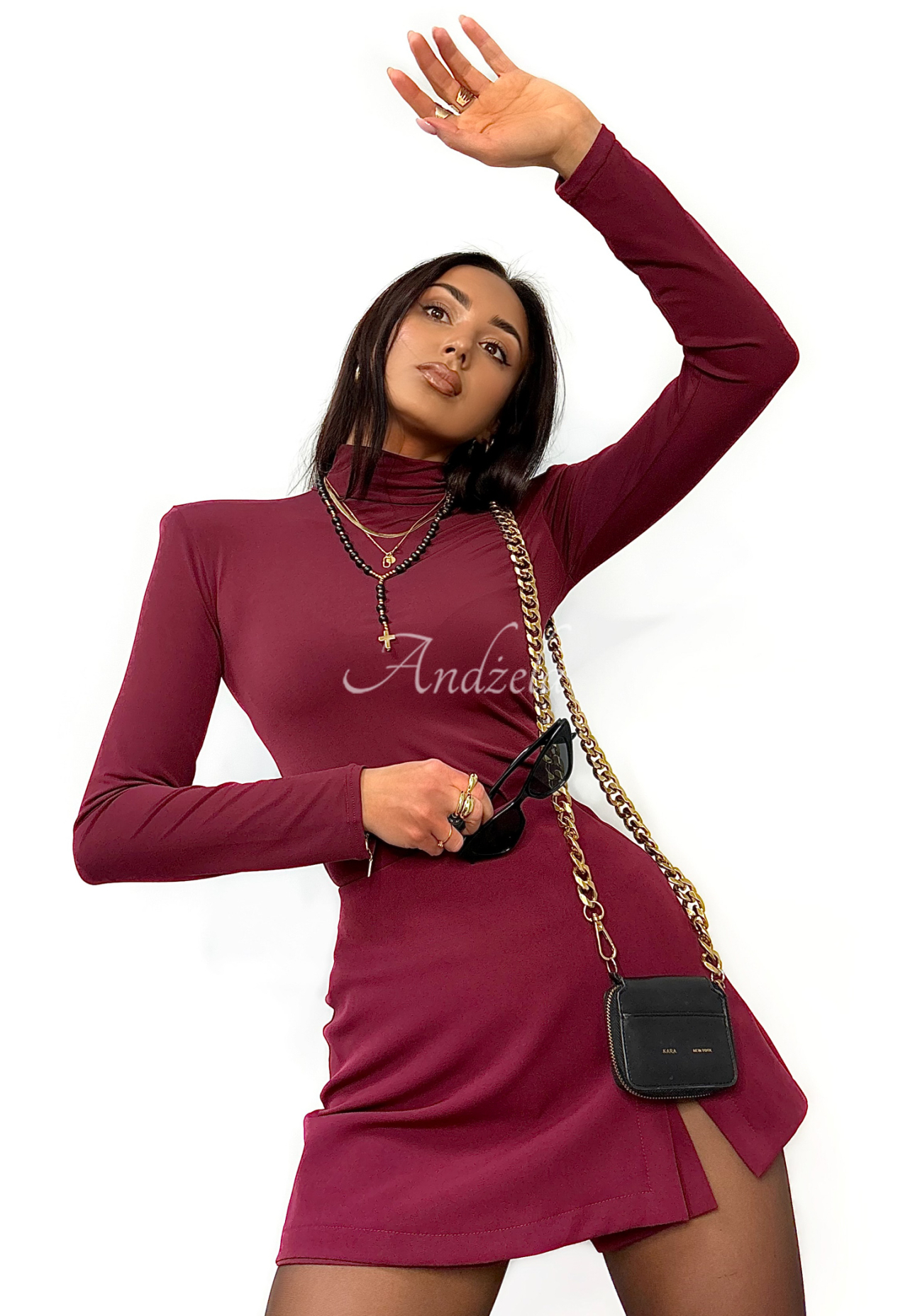 Bluzka longsleeve z golfem La Milla Adaline burgundowa