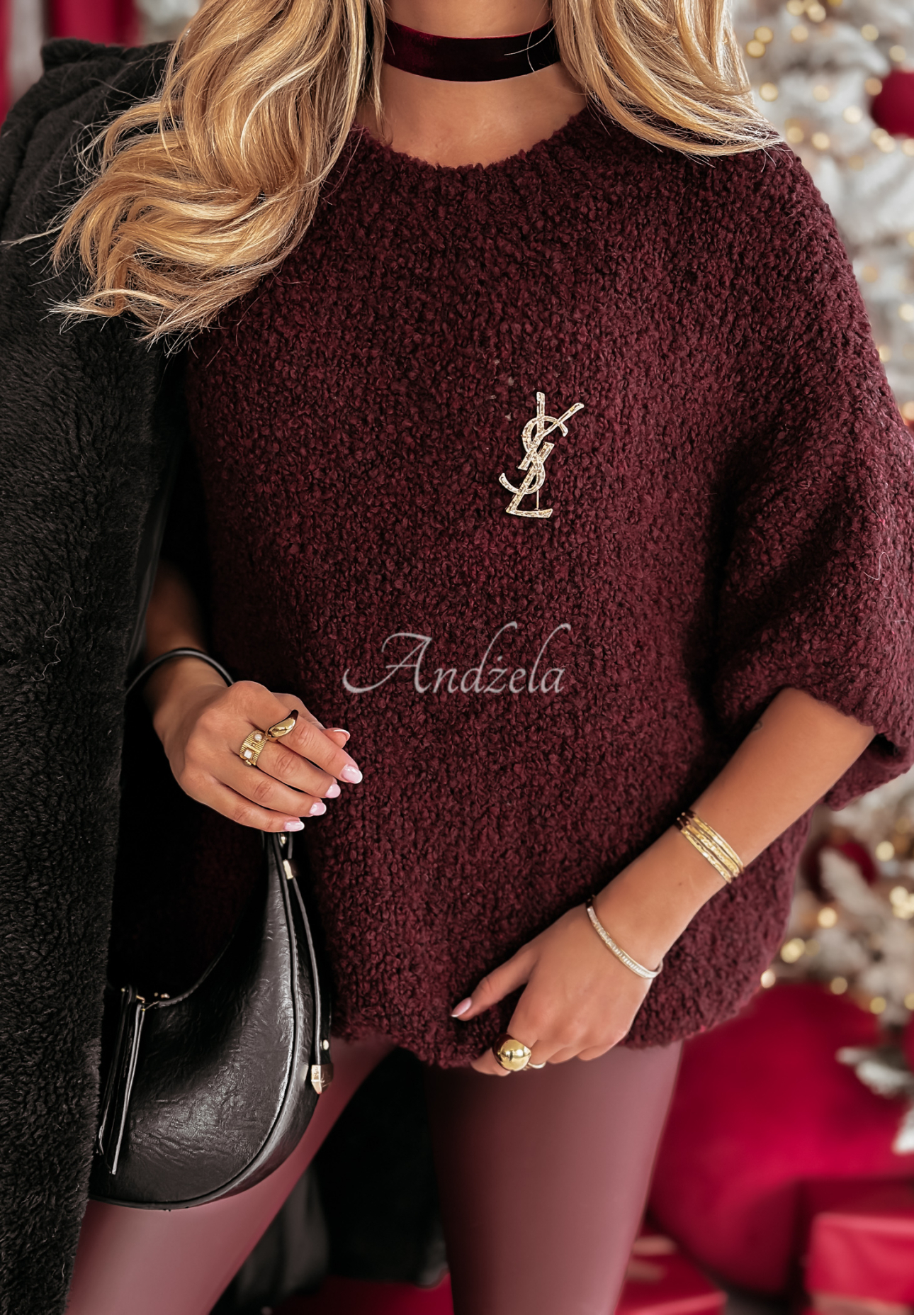 Sweter oversize Cloudy Weather burgundowy