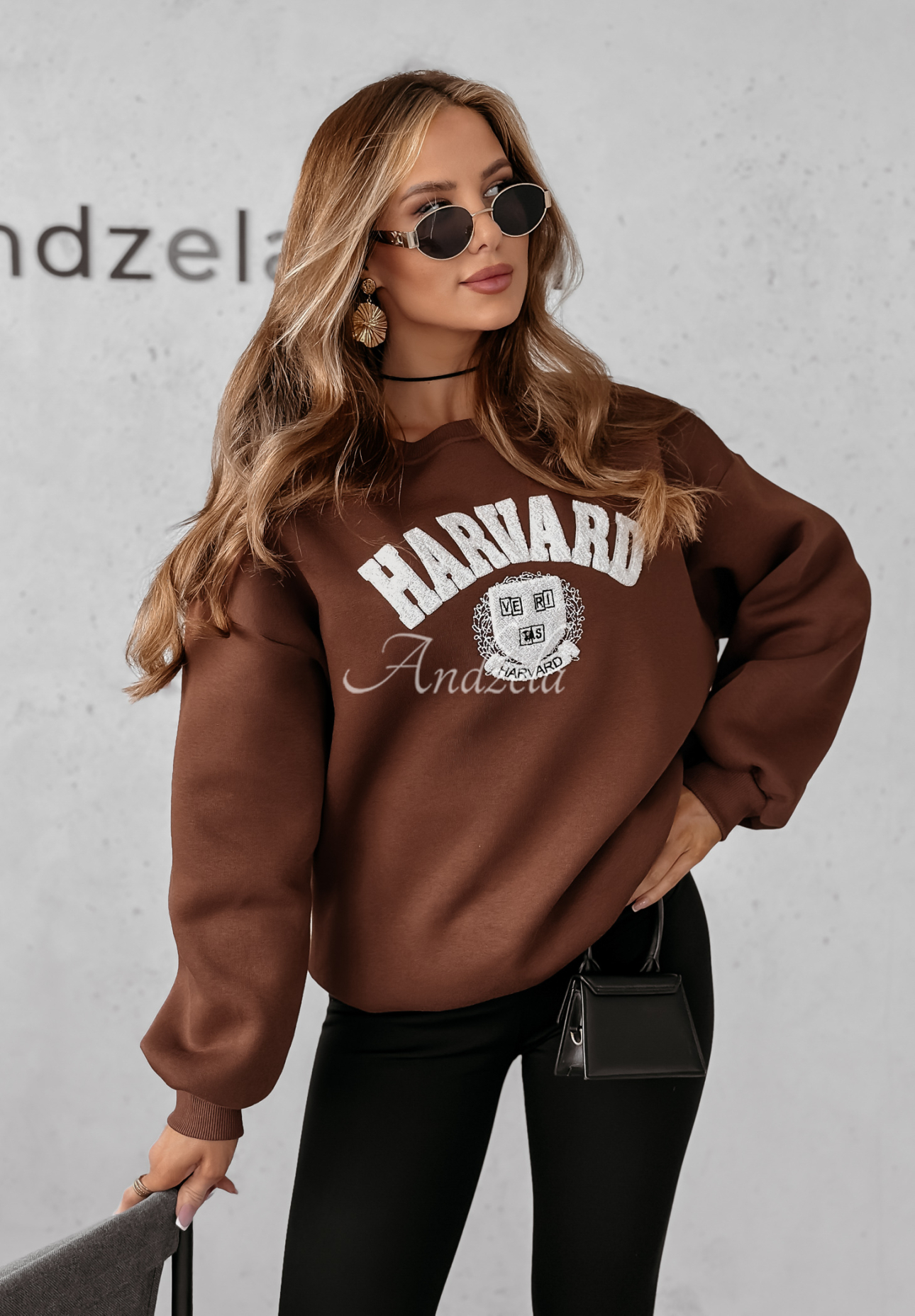 Bluza z napisem Harvard czekoladowa