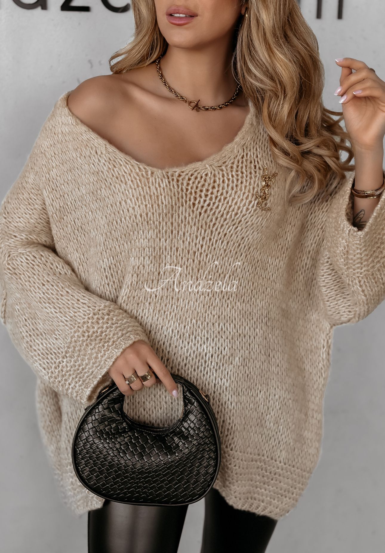 Sweter oversize z wełną Gentle Cuddle beżowy