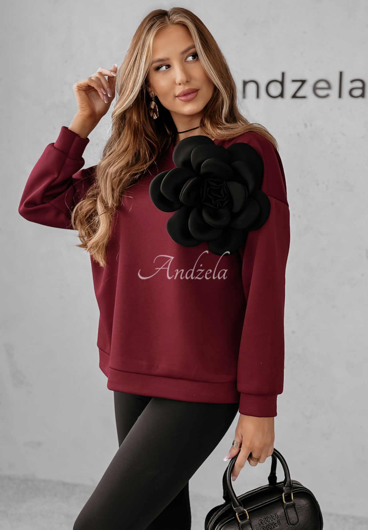 Bluza z kwiatem Flora Felicita burgundowa