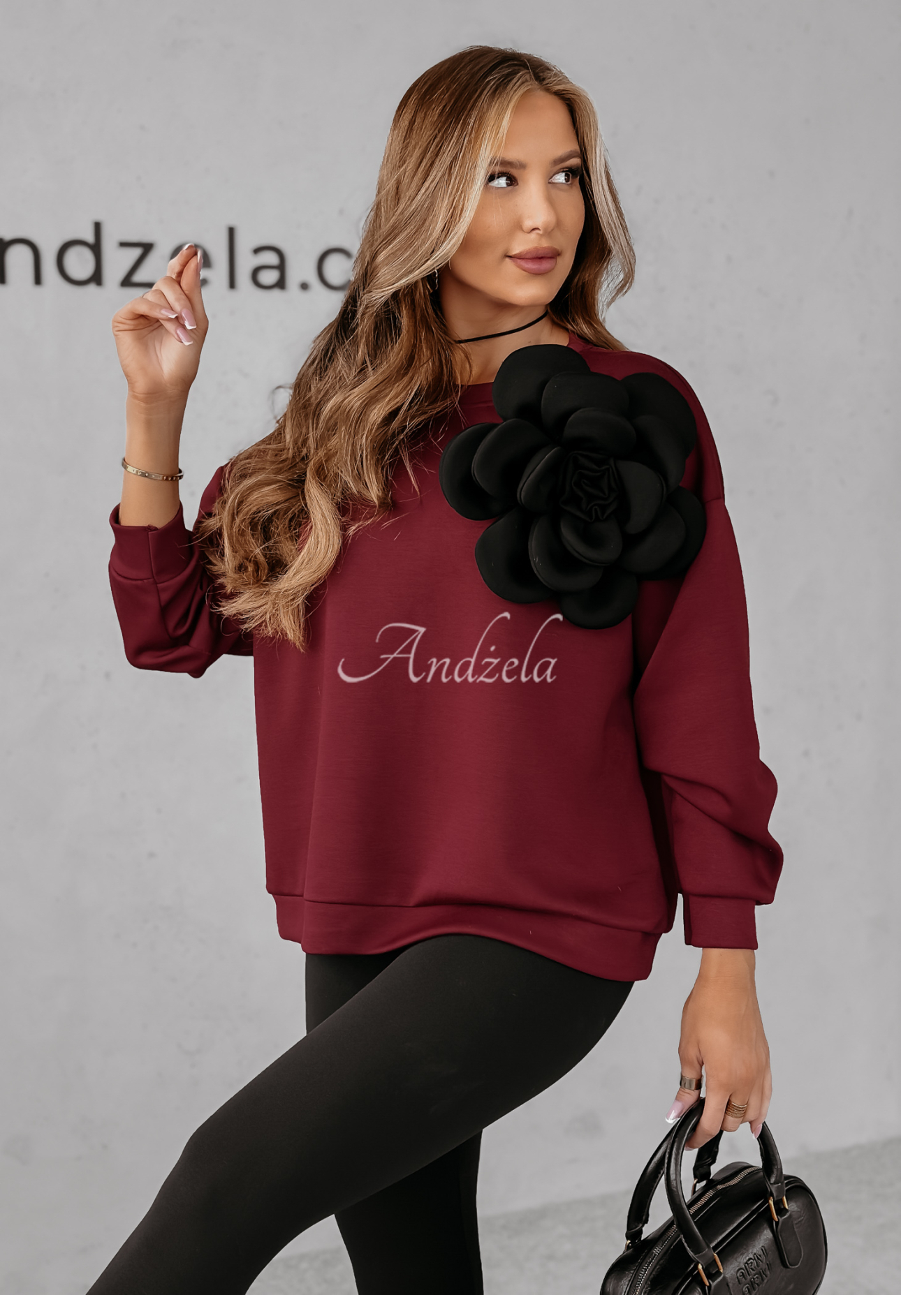 Bluza z kwiatem Flora Felicita burgundowa