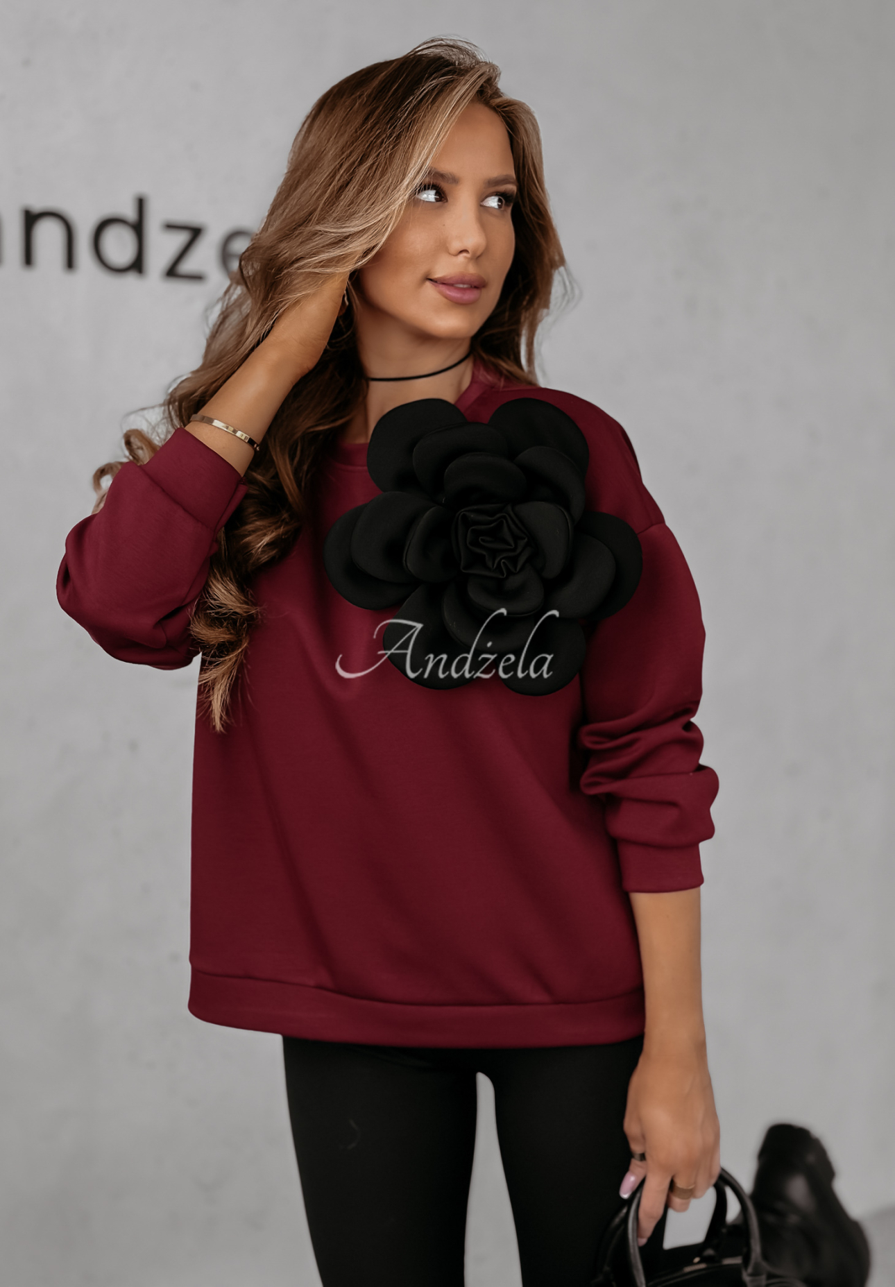 Bluza z kwiatem Flora Felicita burgundowa