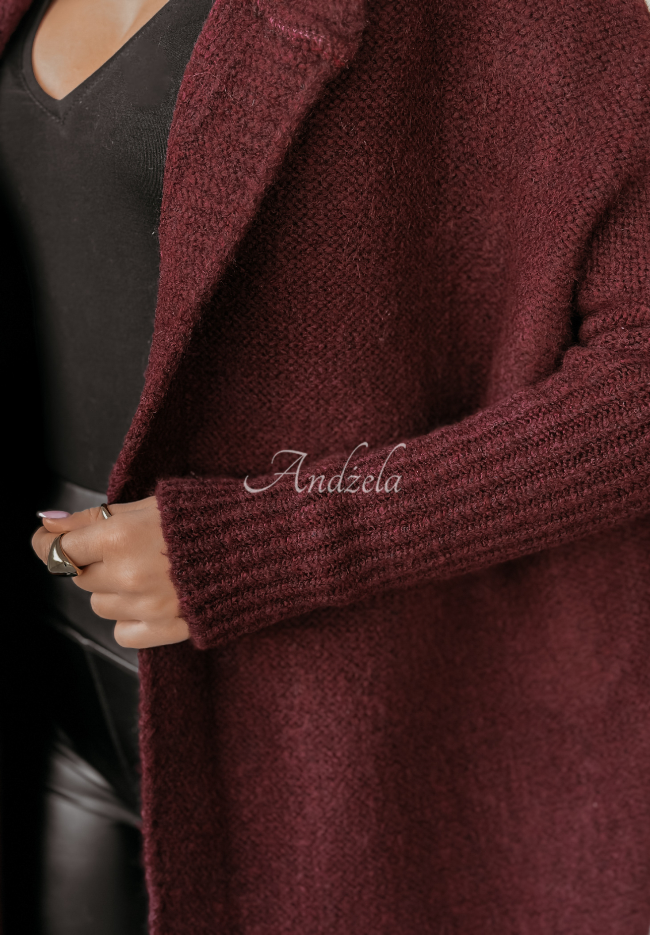 Long oversize cardigan with hood Montevista burgundy