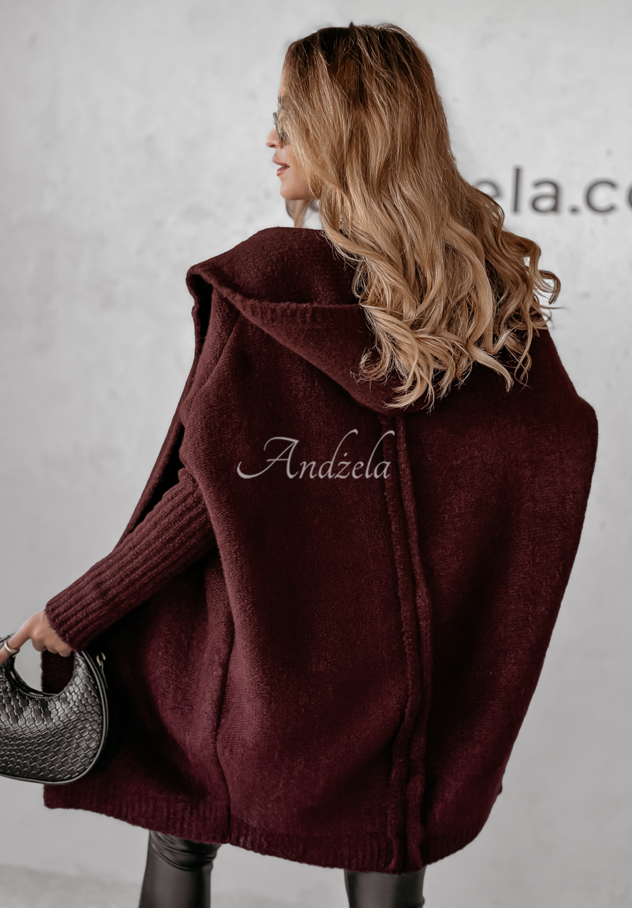 Long oversize cardigan with hood Montevista burgundy