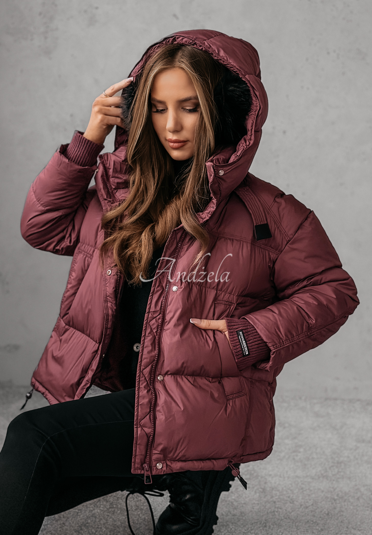 Aurora Skies plum down jacket with hood