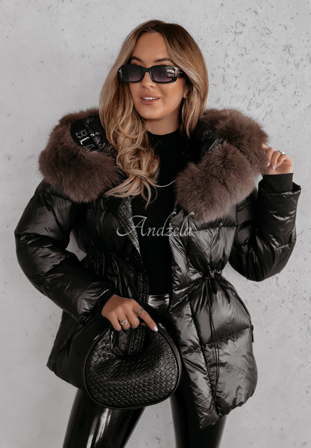 Damenjacke Schwarze Kurze Felljacke Winterjacke Winterparka Kurz