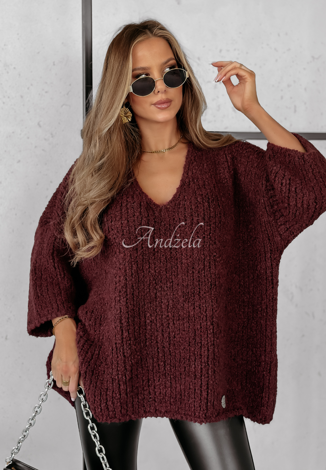 Sweter oversize Cocomore Dreamy Escape burgundowy