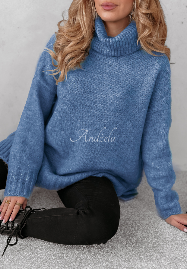 Sweter oversize z golfem Benin niebieski