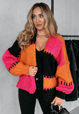 Kr&oacute;tki kardigan oversize z wełną Seriously Pretty pomarańczowo-r&oacute;żowy