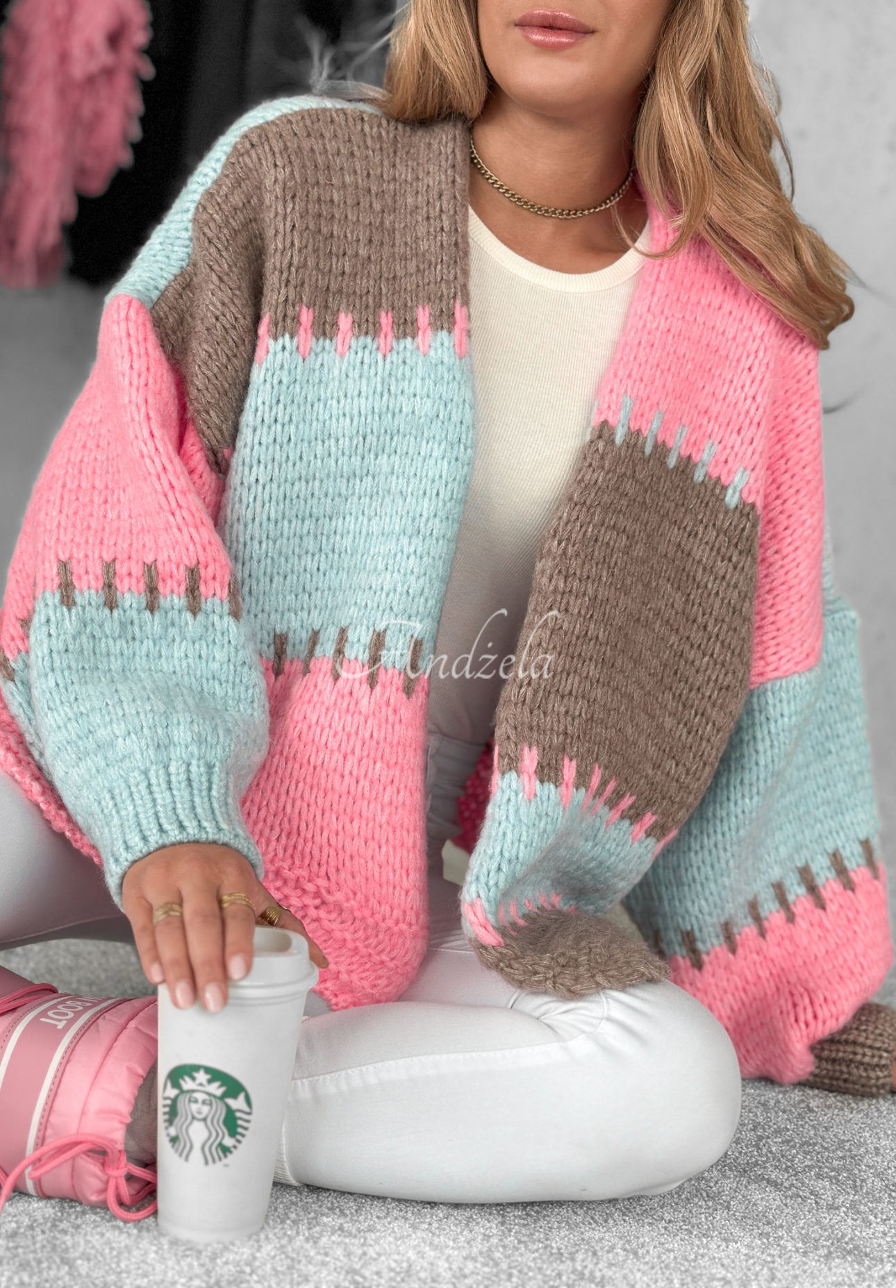 Short oversize cardigan Seriously Pretty blue and pink