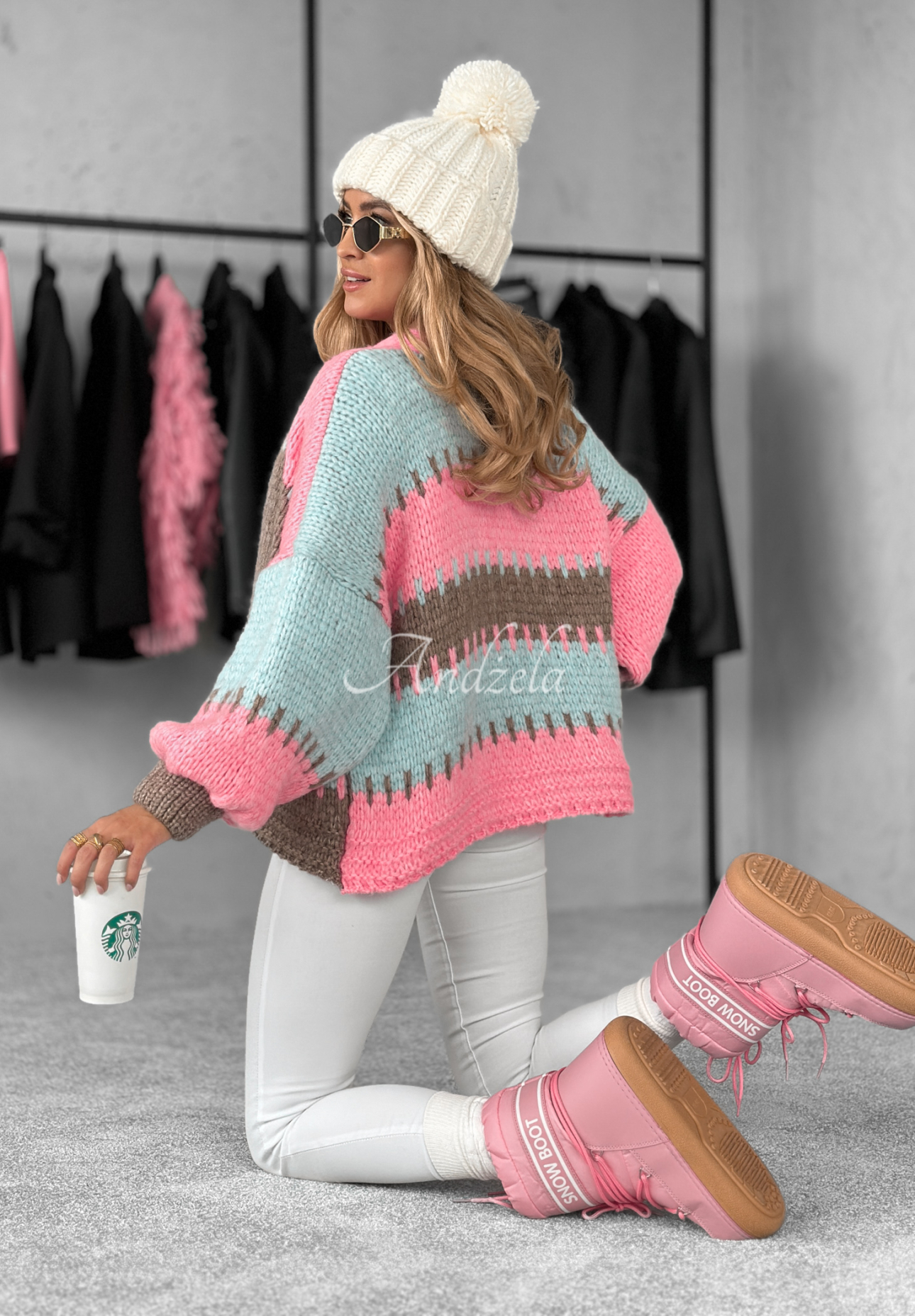 Short oversize cardigan Seriously Pretty blue and pink