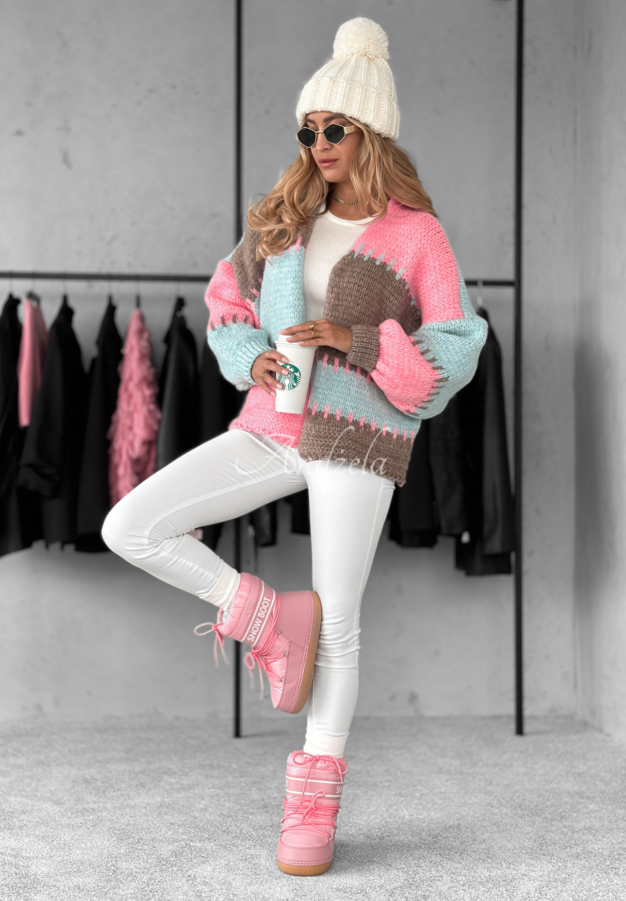 Short oversize cardigan Seriously Pretty blue and pink