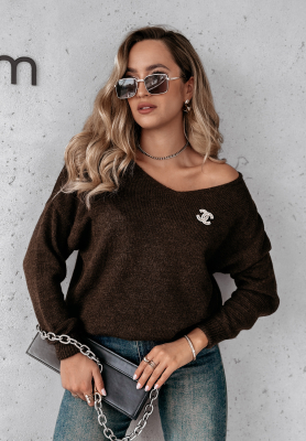 Sweter z dekoltem Caffe Latte czekoladowy