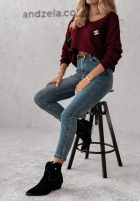 Sweter z dekoltem Caffe Latte burgundowy