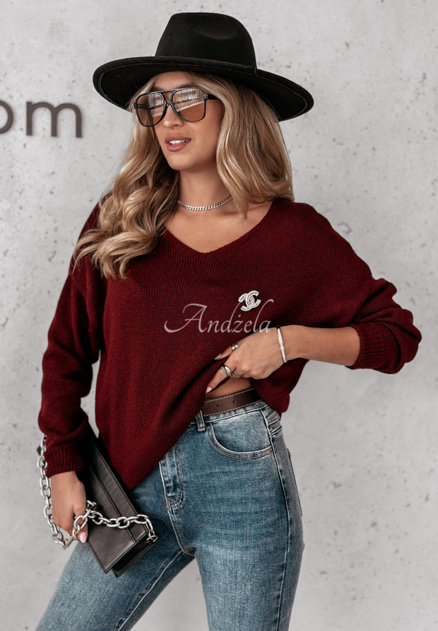 Caffe Latte neckline sweater burgundy