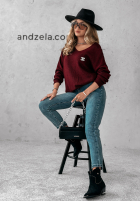 Sweter z dekoltem Caffe Latte burgundowy