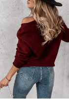 Sweter z dekoltem Caffe Latte burgundowy