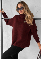 Sweter oversize z golfem Fuller burgundowy