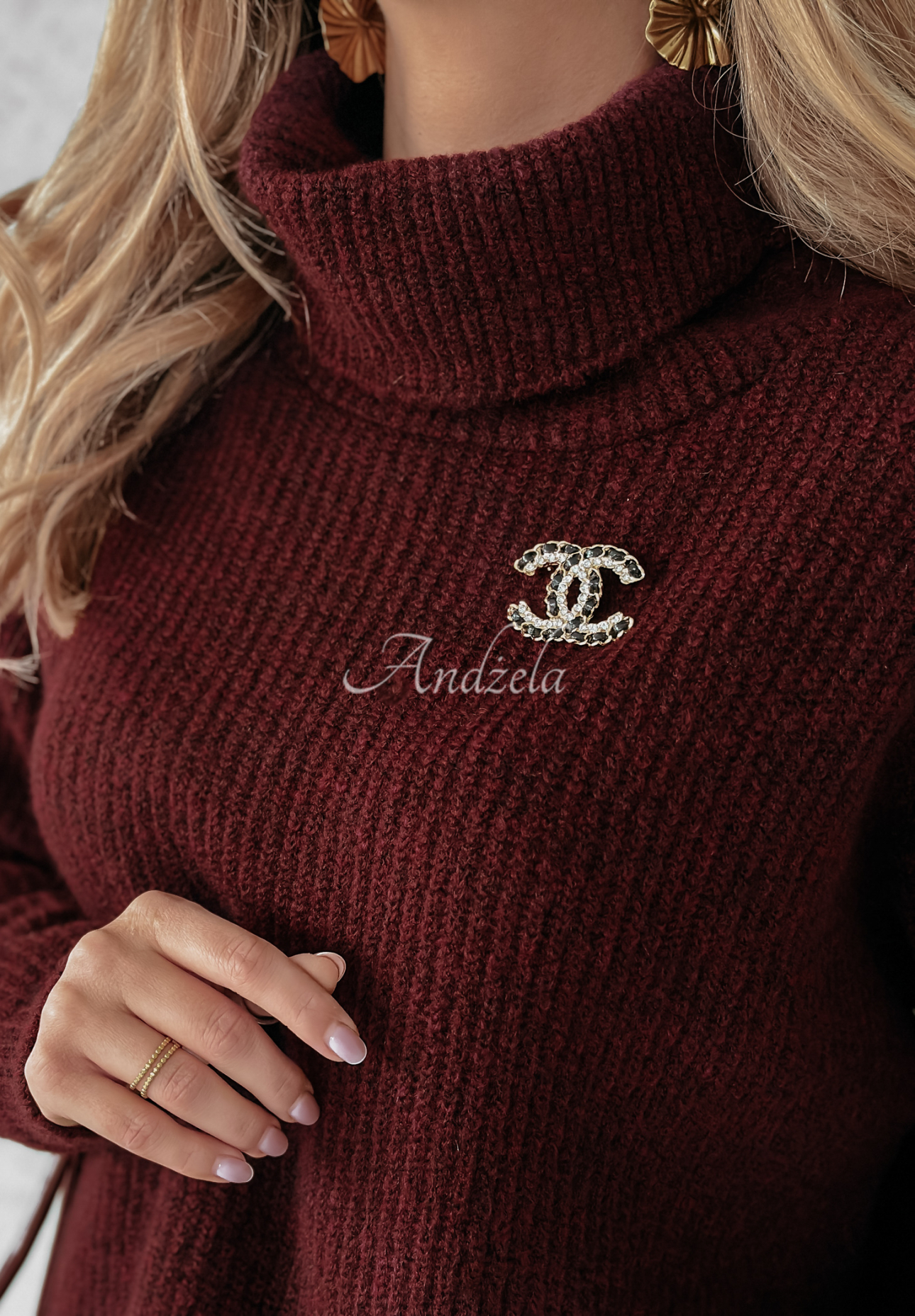 Sweter oversize z wełną Fuller burgundowy