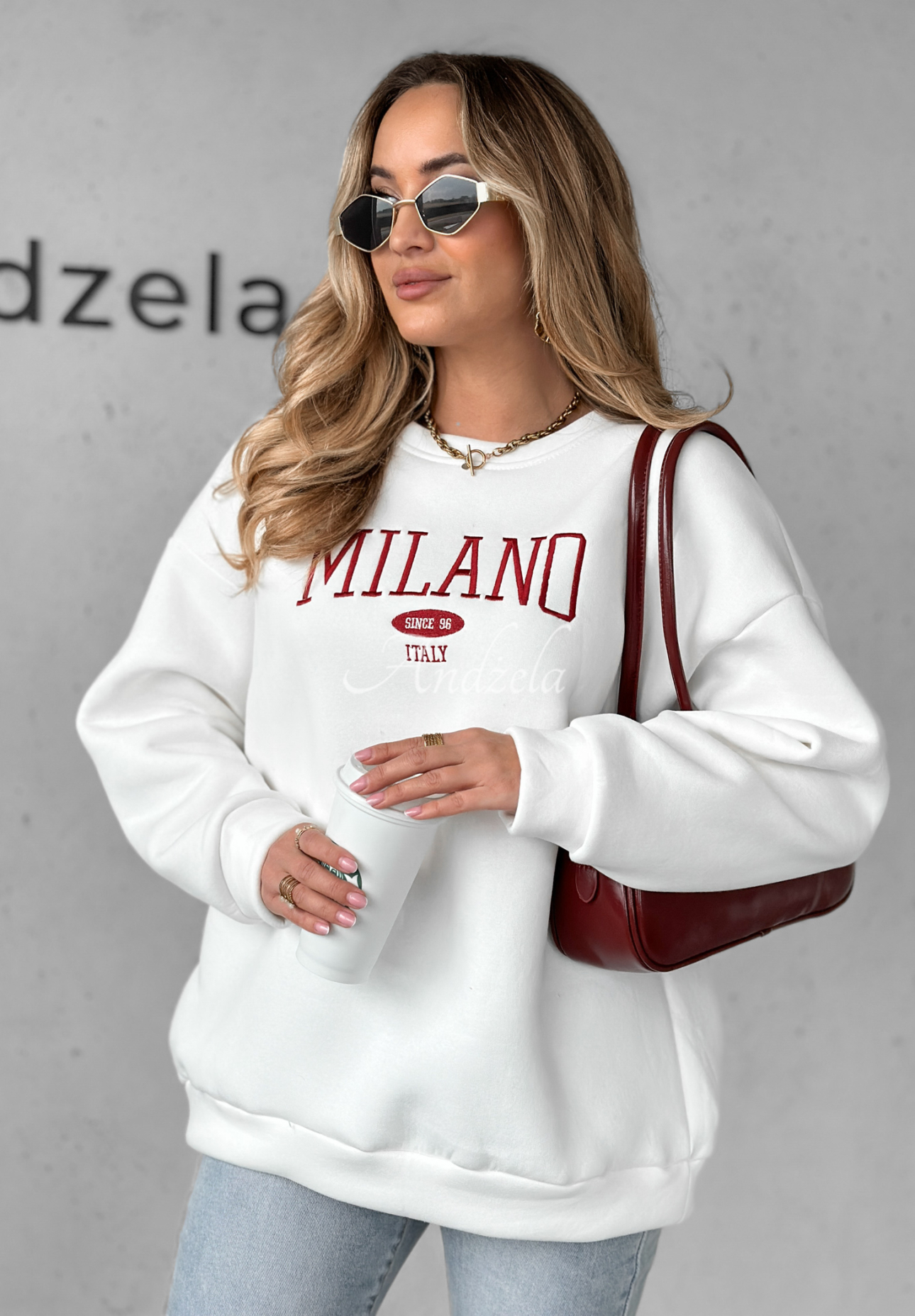 Bluza oversize z napisem Milano Amore biała