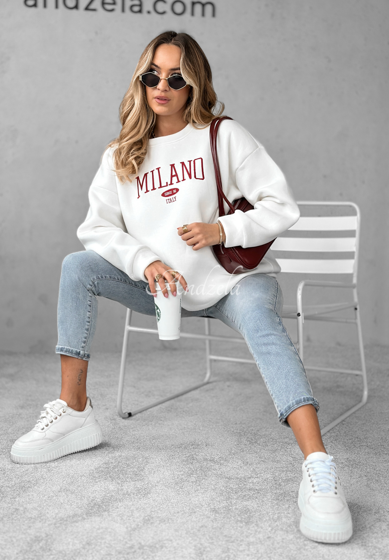 Bluza oversize z napisem Milano Amore biała