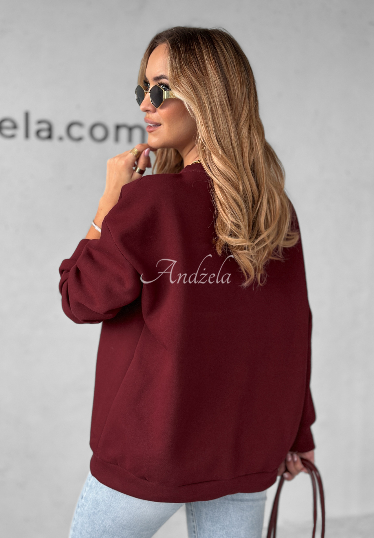 Bluza oversize z napisem Milano Amore burgundowa