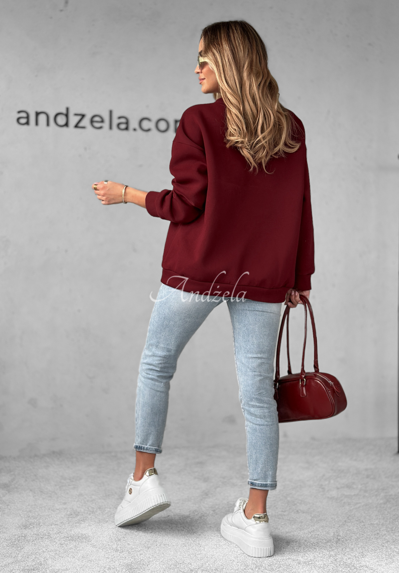 Bluza oversize z napisem Milano Amore burgundowa