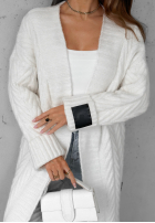 Długi ozdobnie pleciony kardigan Raindrop Reverie ecru