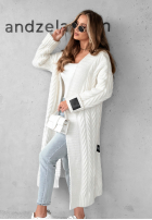 Długi ozdobnie pleciony kardigan Raindrop Reverie ecru