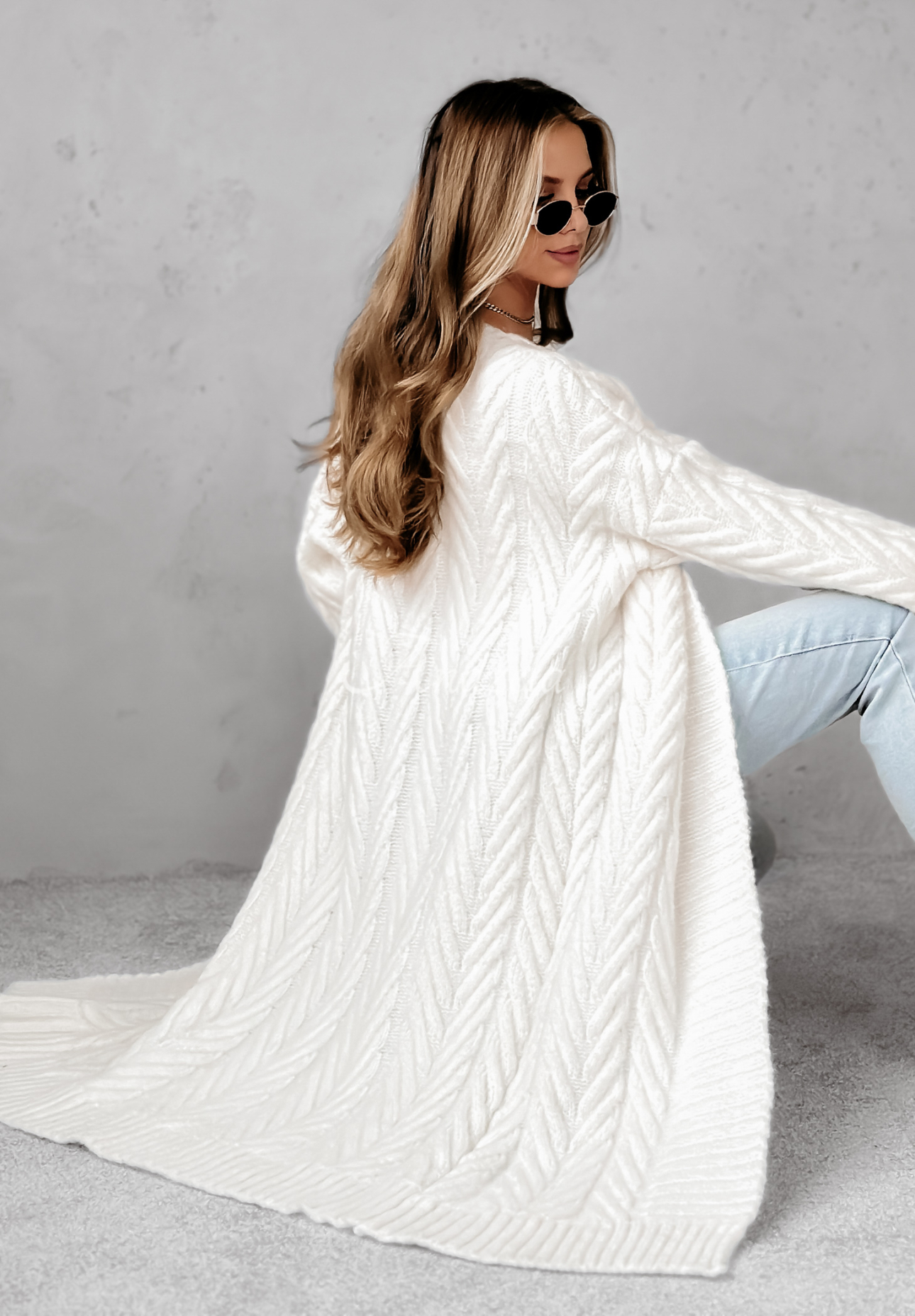 Long decorative braided cardigan Raindrop Reverie ecru