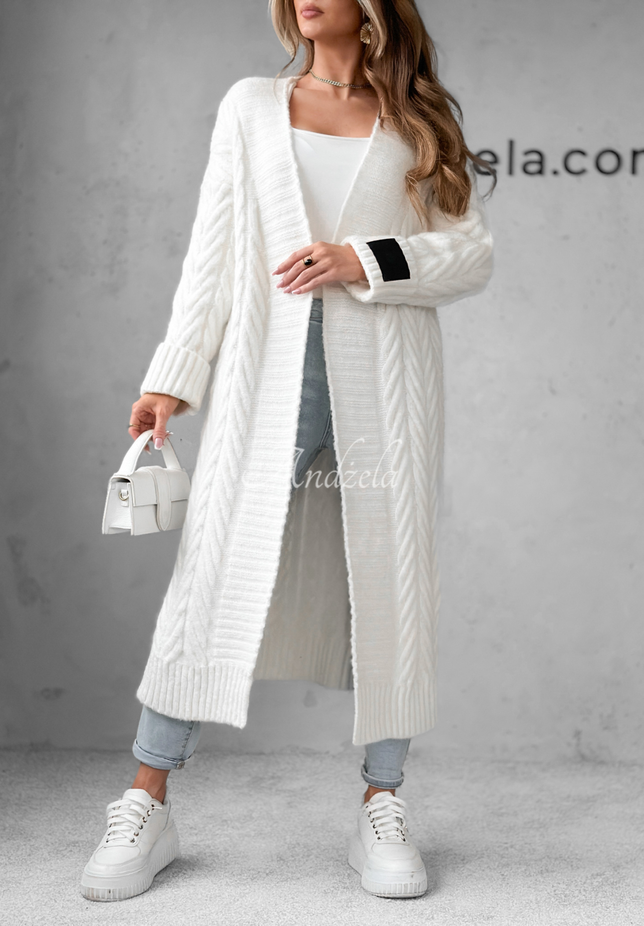 Long decorative braided cardigan Raindrop Reverie ecru