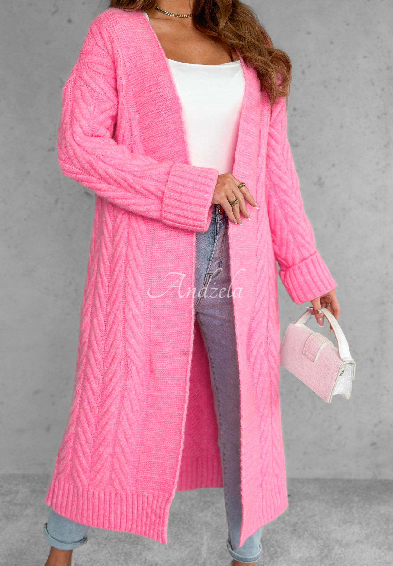 Long decorative braided cardigan Raindrop Reverie pink