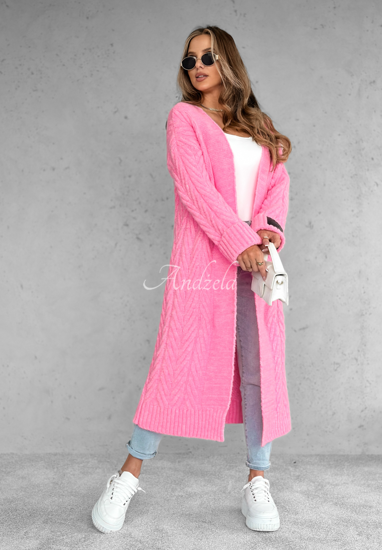 Long decorative braided cardigan Raindrop Reverie pink