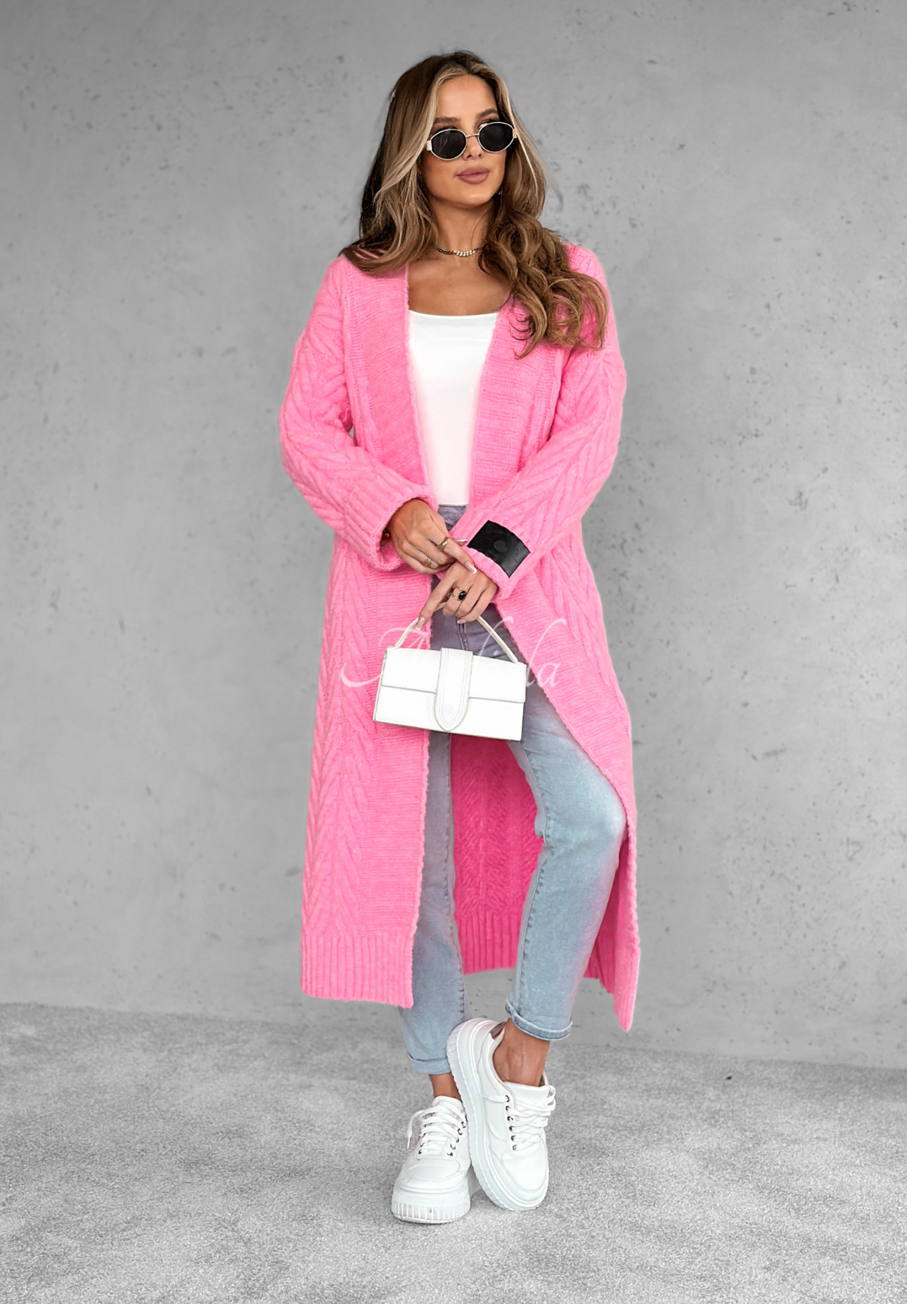 Long decorative braided cardigan Raindrop Reverie pink