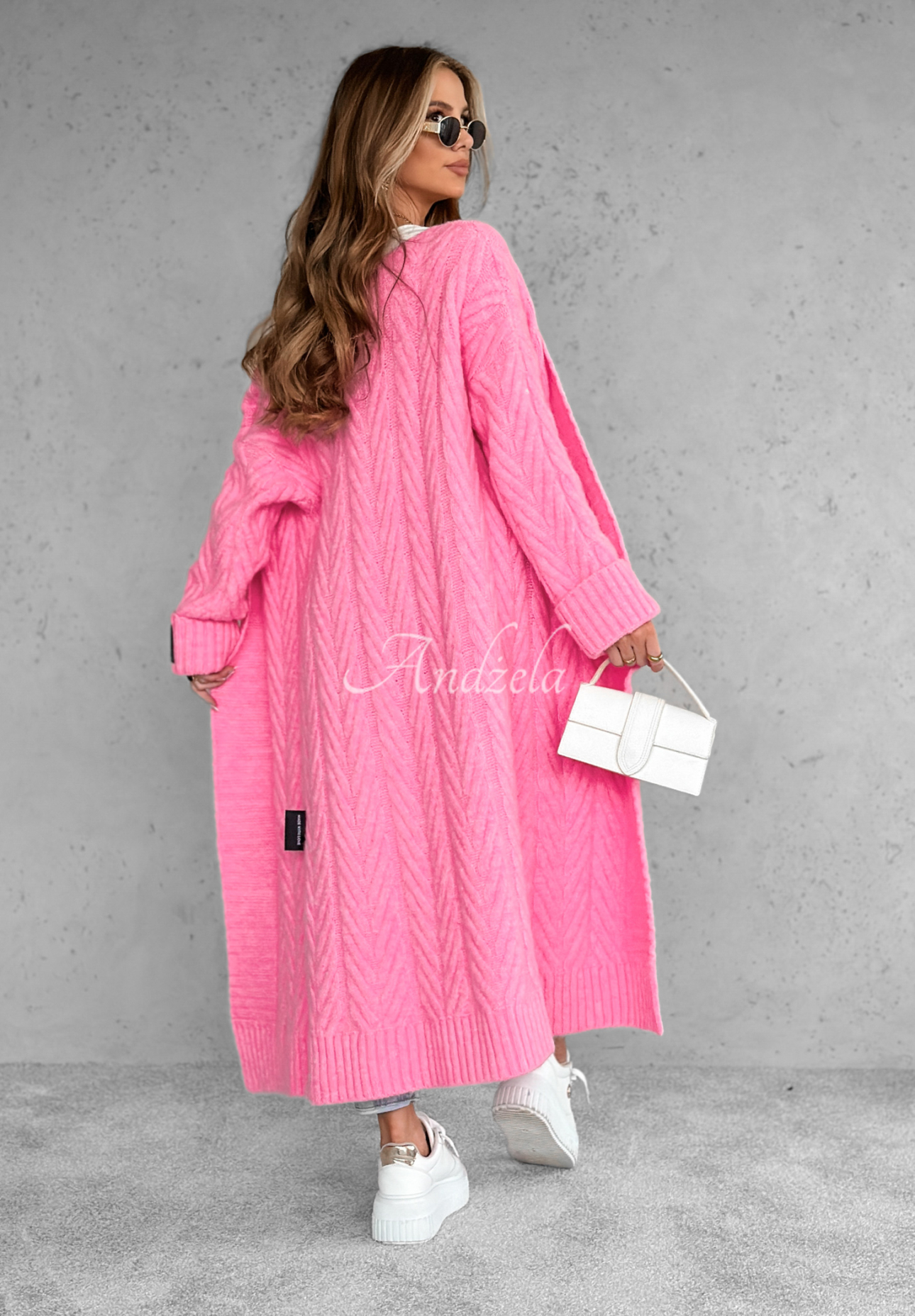 Long decorative braided cardigan Raindrop Reverie pink